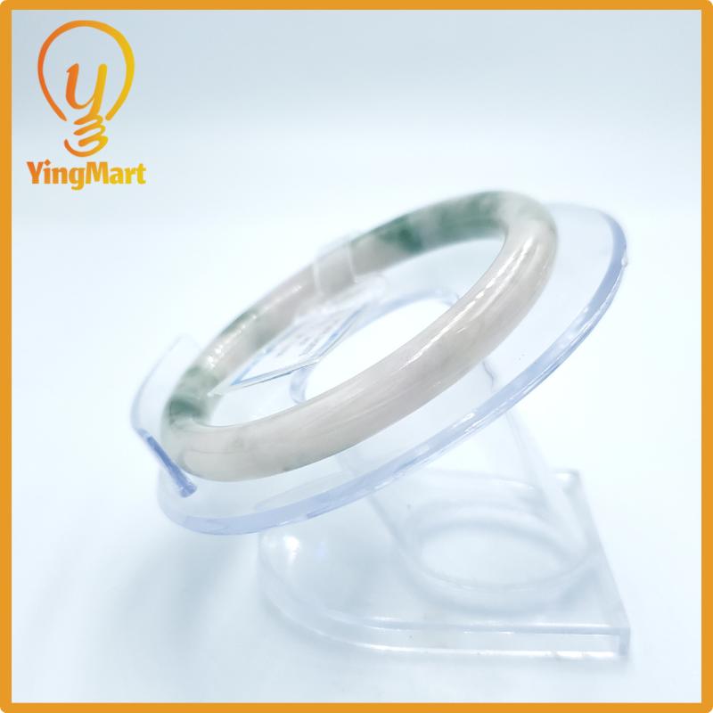 Yingmart 53mm PNJ Certified Natural Color Grey White Natural Jadeite Jade Bangle Bracelet, Real Gemstone, Gift for Her Mom Grandma Sister