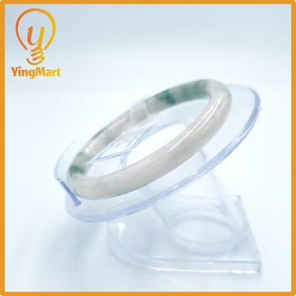 Yingmart 53mm PNJ Certified Natural Color Grey White Natural Jadeite Jade Bangle Bracelet, Real Gemstone, Gift for Her Mom Grandma Sister