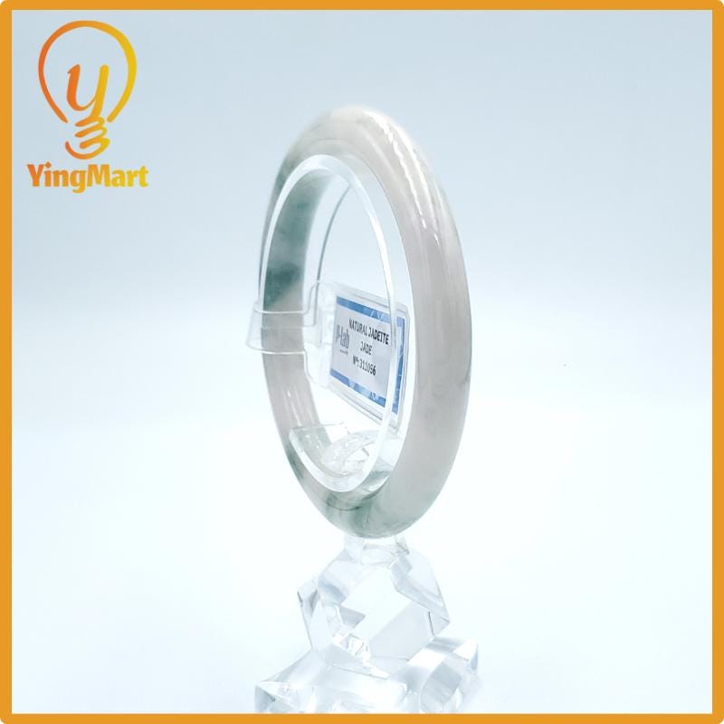 Yingmart 53mm PNJ Certified Natural Color Grey White Natural Jadeite Jade Bangle Bracelet, Real Gemstone, Gift for Her Mom Grandma Sister