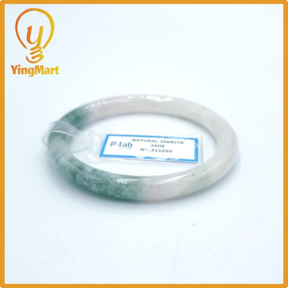 Yingmart  53mm PNJ Certified Natural Color Grey White Natural Jadeite Jade Bangle Bracelet, Real Gemstone, Gift for Her Mom Grandma Sister