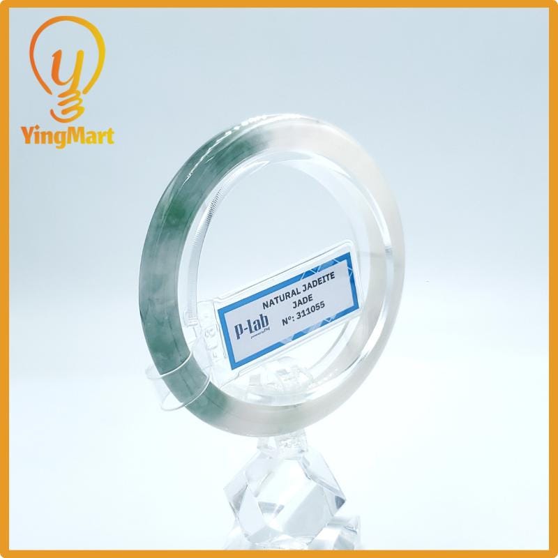 Yingmart  53mm PNJ Certified Natural Color Grey White Natural Jadeite Jade Bangle Bracelet, Real Gemstone, Gift for Her Mom Grandma Sister