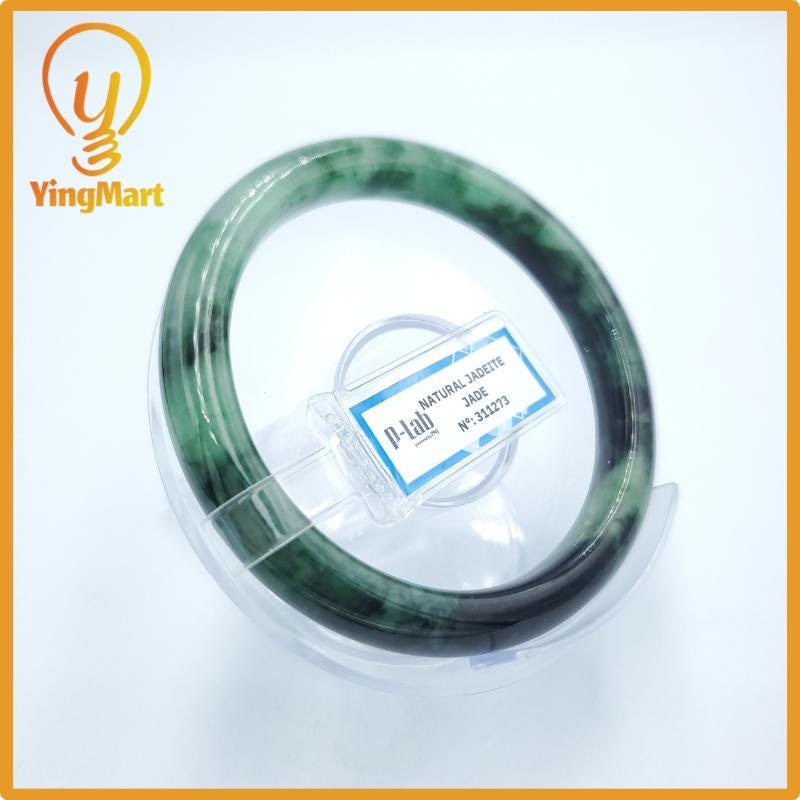 Yingmart  59mm PNJ Certified Natural Color Green White To Green Natural Jadeite Jade Bangle Bracelet, Real Gemstone, Gift for Her Mom