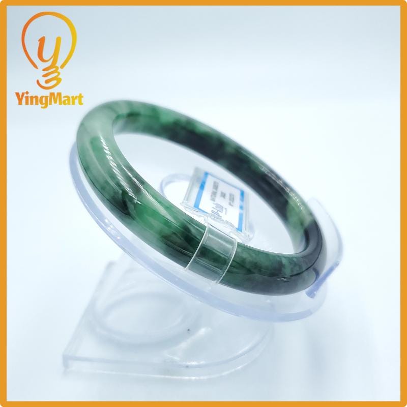 Yingmart  59mm PNJ Certified Natural Color Green White To Green Natural Jadeite Jade Bangle Bracelet, Real Gemstone, Gift for Her Mom