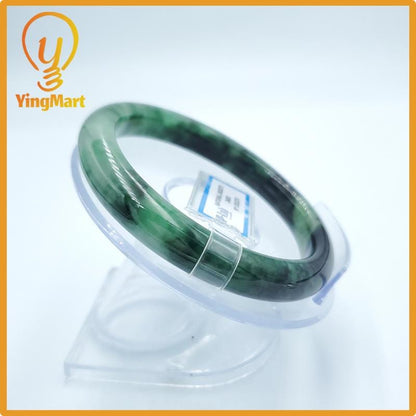 Yingmart  59mm PNJ Certified Natural Color Green White To Green Natural Jadeite Jade Bangle Bracelet, Real Gemstone, Gift for Her Mom