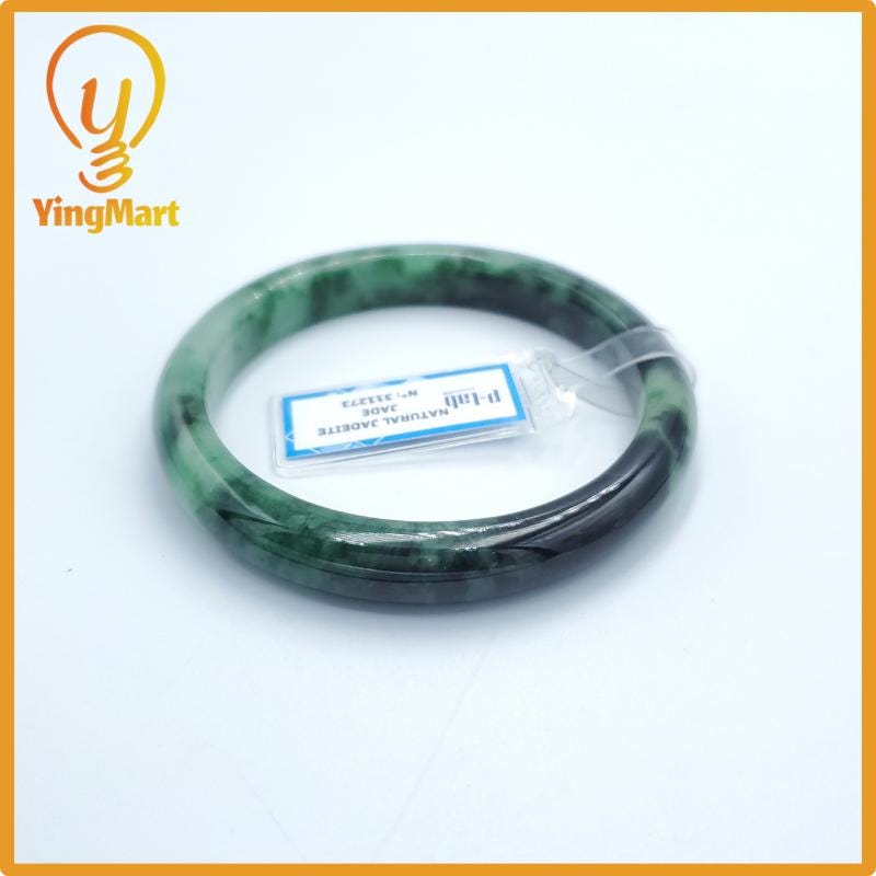 Yingmart  59mm PNJ Certified Natural Color Green White To Green Natural Jadeite Jade Bangle Bracelet, Real Gemstone, Gift for Her Mom