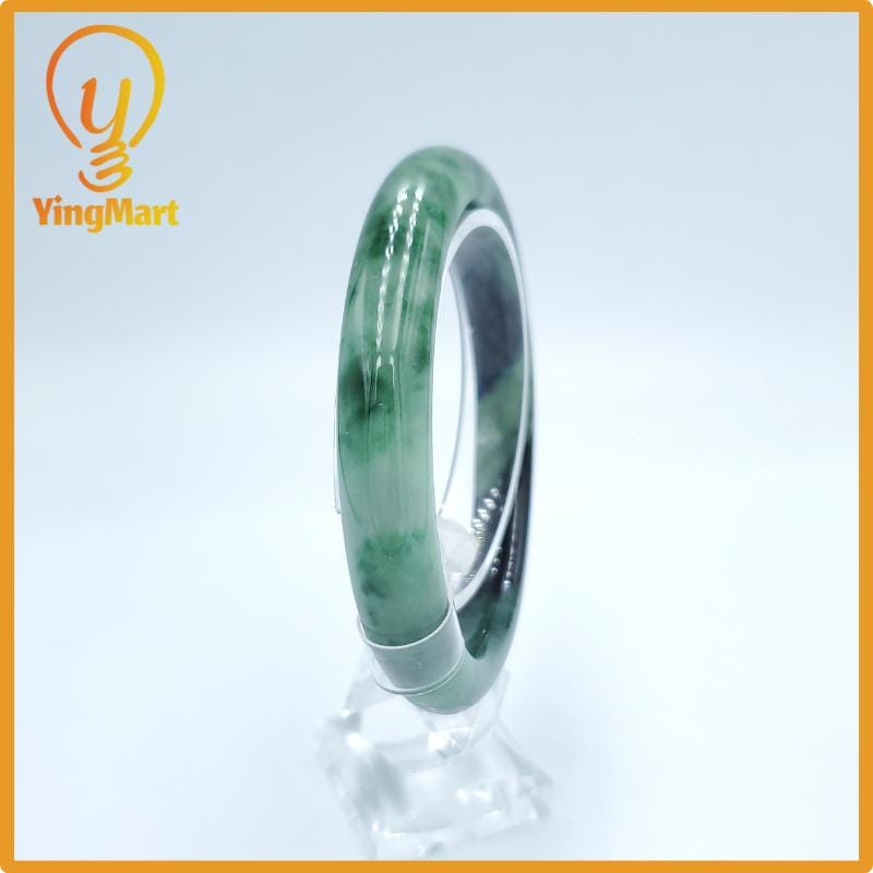 Yingmart  59mm PNJ Certified Natural Color Green White To Green Natural Jadeite Jade Bangle Bracelet, Real Gemstone, Gift for Her Mom
