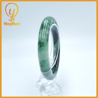 Yingmart  59mm PNJ Certified Natural Color Green White To Green Natural Jadeite Jade Bangle Bracelet, Real Gemstone, Gift for Her Mom