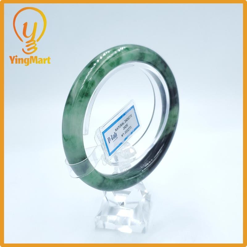 Yingmart  59mm PNJ Certified Natural Color Green White To Green Natural Jadeite Jade Bangle Bracelet, Real Gemstone, Gift for Her Mom
