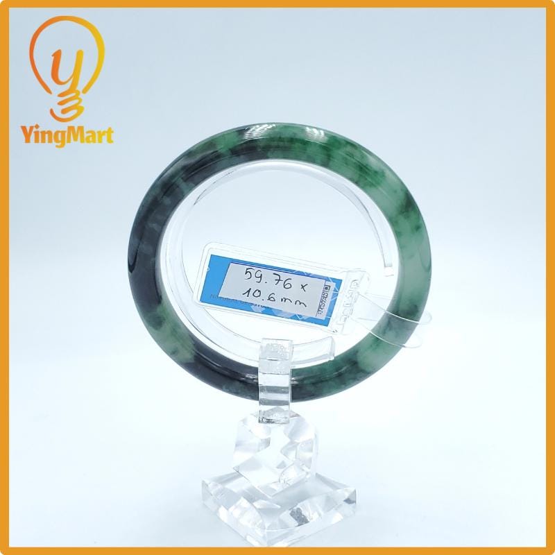 Yingmart  59mm PNJ Certified Natural Color Green White To Green Natural Jadeite Jade Bangle Bracelet, Real Gemstone, Gift for Her Mom