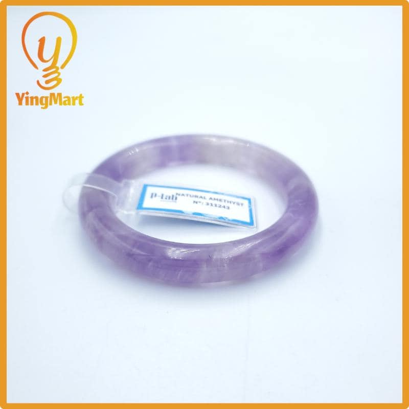 Yingmart  52mm PNJ Certified Natural Color Purple, Grey White Natural Amethyst Bangle Bracelet, Real Gemstone, Gift for Her Mom Grandma