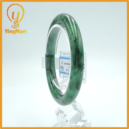 Yingmart 58mm PNJ Certified Natural Color Light To Medium Green, Black Brown Spots Natural Jadeite Jade Bangle, Real Gemstone, Gift for Her