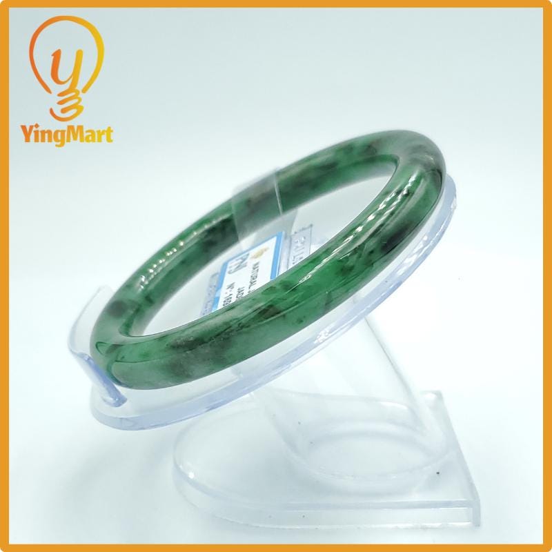 Yingmart 58mm PNJ Certified Natural Color Light To Medium Green, Black Brown Spots Natural Jadeite Jade Bangle, Real Gemstone, Gift for Her