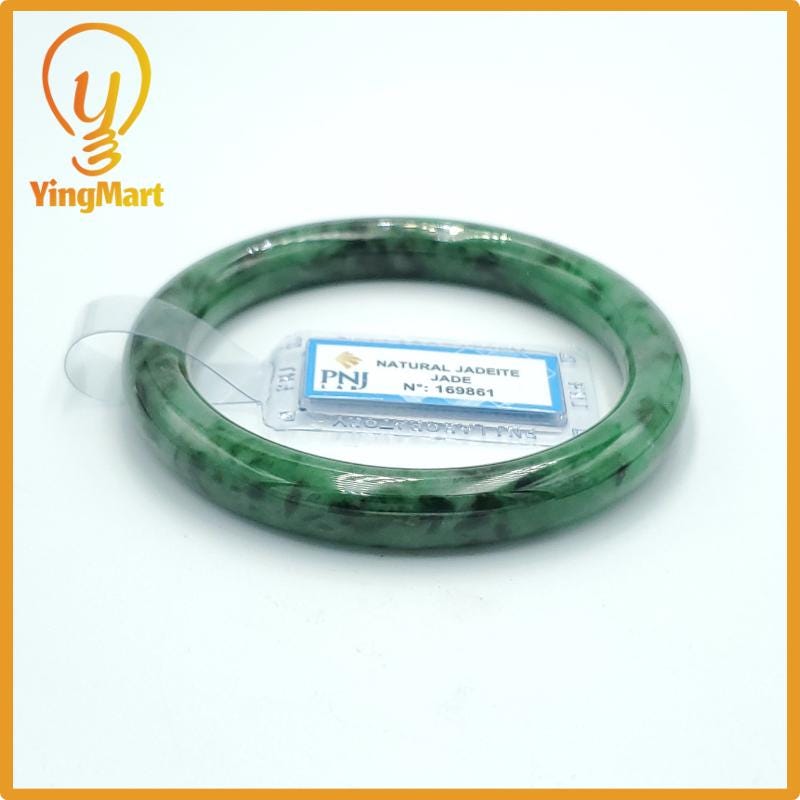 Yingmart 58mm PNJ Certified Natural Color Light To Medium Green, Black Brown Spots Natural Jadeite Jade Bangle, Real Gemstone, Gift for Her