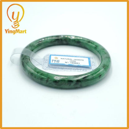 Yingmart 58mm PNJ Certified Natural Color Light To Medium Green, Black Brown Spots Natural Jadeite Jade Bangle, Real Gemstone, Gift for Her