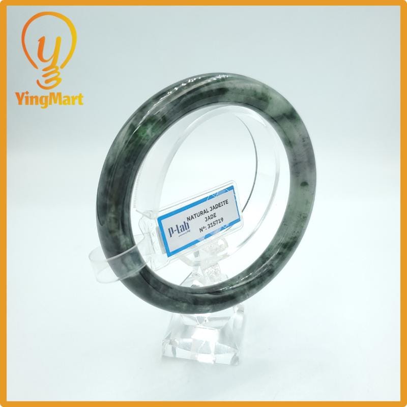 Yingmart  62mm PNJ Certified Natural Color Grey White Natural Jadeite Jade Bangle Bracelet, Real Gemstone, Gift for Her Mom Grandma Sister