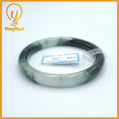 Yingmart  61mm PNJ Certified Natural Color Grey White Natural Jadeite Jade Bangle Bracelet, Real Gemstone, Gift for Her Mom Grandma Sister