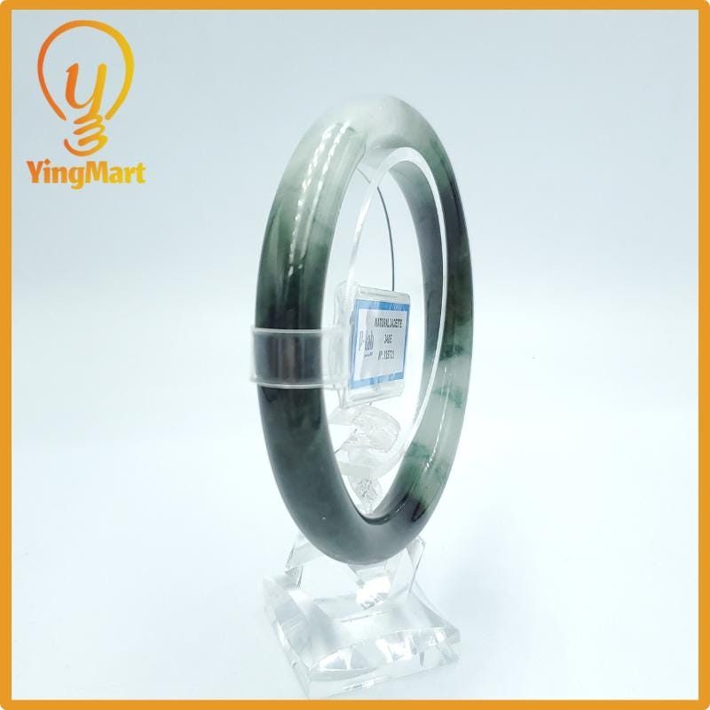 Yingmart  61mm PNJ Certified Natural Color Grey White Natural Jadeite Jade Bangle Bracelet, Real Gemstone, Gift for Her Mom Grandma Sister