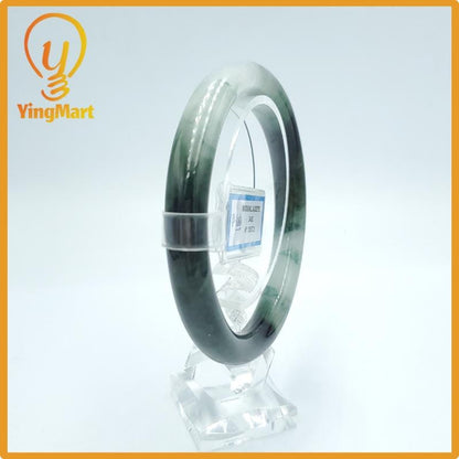 Yingmart  61mm PNJ Certified Natural Color Grey White Natural Jadeite Jade Bangle Bracelet, Real Gemstone, Gift for Her Mom Grandma Sister