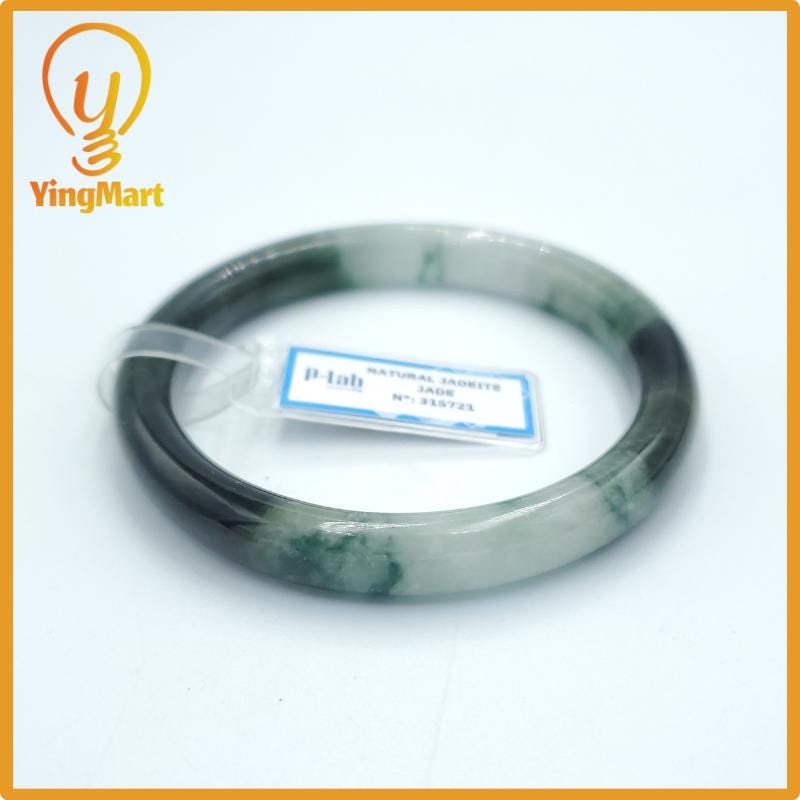 Yingmart  61mm PNJ Certified Natural Color Grey White Natural Jadeite Jade Bangle Bracelet, Real Gemstone, Gift for Her Mom Grandma Sister