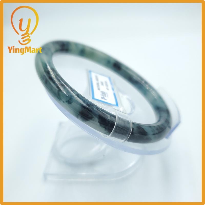 Yingmart  63mm PNJ Certified Natural Color Grey White Natural Jadeite Jade Bangle Bracelet, Real Gemstone, Gift for Her Mom Grandma Sister