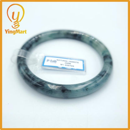 Yingmart  63mm PNJ Certified Natural Color Grey White Natural Jadeite Jade Bangle Bracelet, Real Gemstone, Gift for Her Mom Grandma Sister