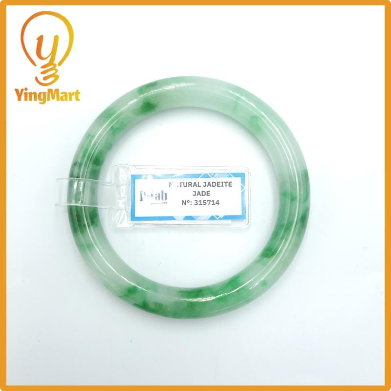 Yingmart 53mm PNJ Certified Natural Color Grey White Natural Jadeite Jade Bangle Bracelet, Real Gemstone, Gift for Her Mom Grandma Sister