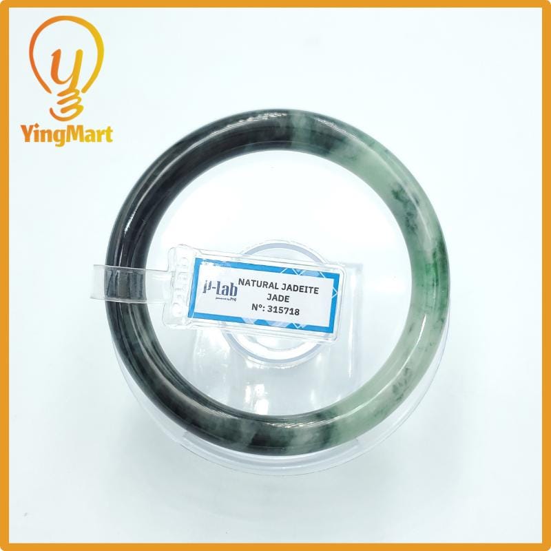 Yingmart  61mm PNJ Certified Natural Color Grey White Natural Jadeite Jade Bangle Bracelet, Real Gemstone, Gift for Her Mom Grandma Sister