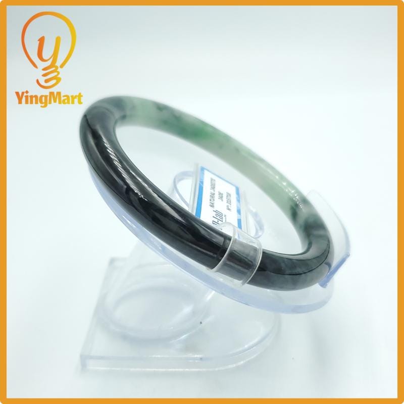 Yingmart  61mm PNJ Certified Natural Color Grey White Natural Jadeite Jade Bangle Bracelet, Real Gemstone, Gift for Her Mom Grandma Sister