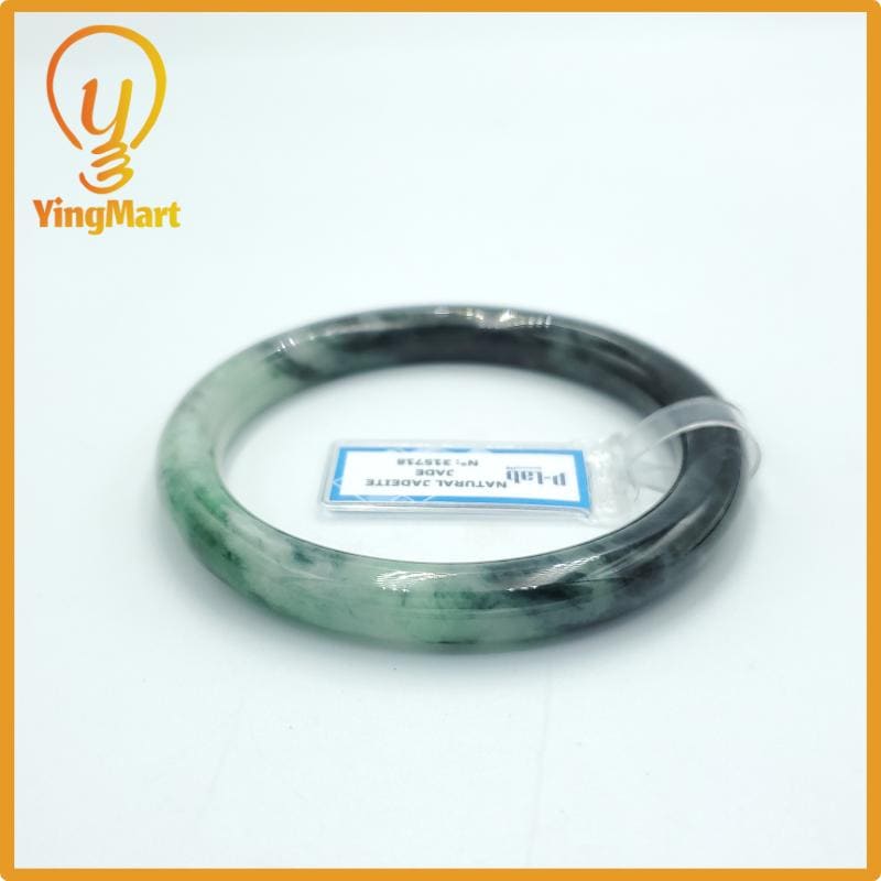 Yingmart  61mm PNJ Certified Natural Color Grey White Natural Jadeite Jade Bangle Bracelet, Real Gemstone, Gift for Her Mom Grandma Sister