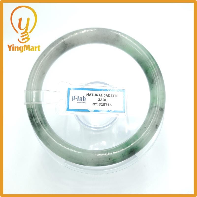 Yingmart  62mm PNJ Certified Natural Color Grey White Natural Jadeite Jade Bangle Bracelet, Real Gemstone, Gift for Her Mom Grandma Sister