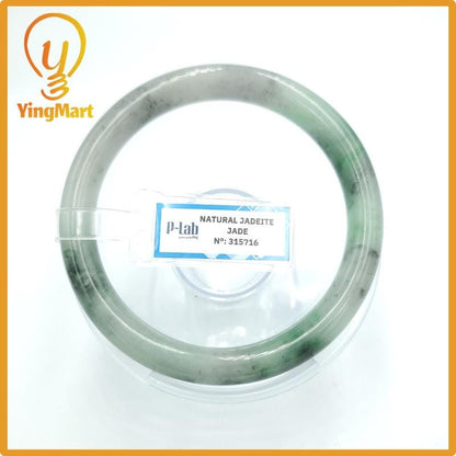 Yingmart  62mm PNJ Certified Natural Color Grey White Natural Jadeite Jade Bangle Bracelet, Real Gemstone, Gift for Her Mom Grandma Sister