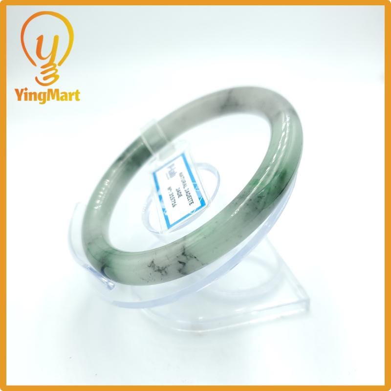 Yingmart  62mm PNJ Certified Natural Color Grey White Natural Jadeite Jade Bangle Bracelet, Real Gemstone, Gift for Her Mom Grandma Sister