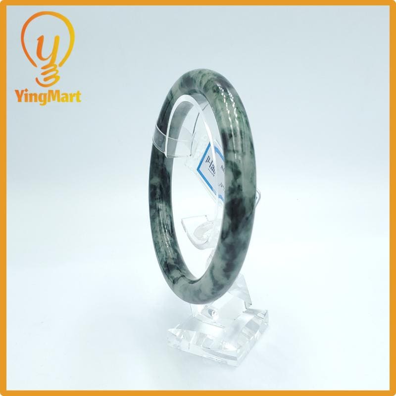 Yingmart  64mm PNJ Certified Natural Color Grey White Natural Jadeite Jade Bangle Bracelet, Real Gemstone, Gift for Her Mom Grandma Sister