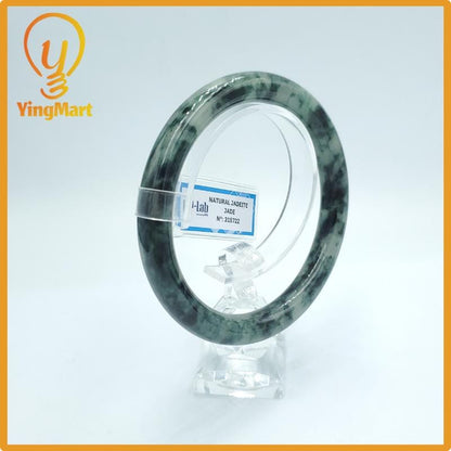 Yingmart  64mm PNJ Certified Natural Color Grey White Natural Jadeite Jade Bangle Bracelet, Real Gemstone, Gift for Her Mom Grandma Sister