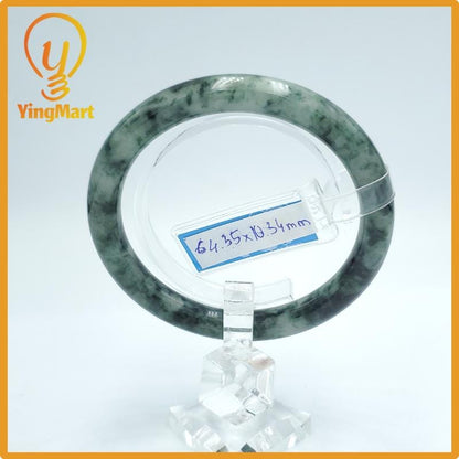 Yingmart  64mm PNJ Certified Natural Color Grey White Natural Jadeite Jade Bangle Bracelet, Real Gemstone, Gift for Her Mom Grandma Sister