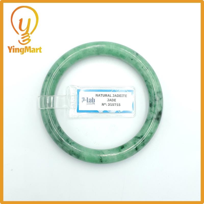 Yingmart 56mm PNJ Certified Natural Color Grey White Natural Jadeite Jade Bangle Bracelet, Real Gemstone, Gift for Her Mom Grandma Sister