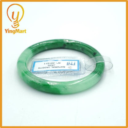 Yingmart  50mm PNJ Certified Natural Color Green White To Green, Black Natural Jadeite Jade Bangle, Real Gemstone, Gift for Her Mom Grandma