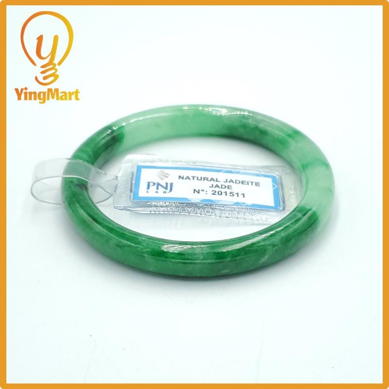 Yingmart  50mm PNJ Certified Natural Color Green White To Green, Black Natural Jadeite Jade Bangle, Real Gemstone, Gift for Her Mom Grandma