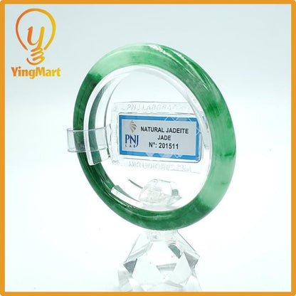 Yingmart  50mm PNJ Certified Natural Color Green White To Green, Black Natural Jadeite Jade Bangle, Real Gemstone, Gift for Her Mom Grandma