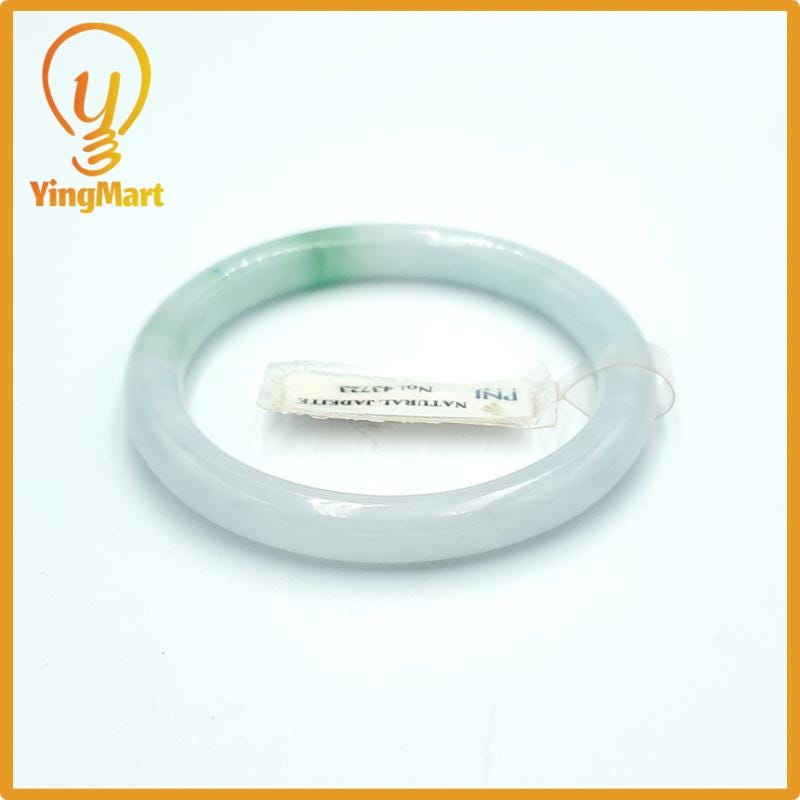 Yingmart  49mm PNJ Certified Natural Color Light Green To Grey White Natural Jadeite Jade Bangle, Real Gemstone, Gift for Her Mom Grandma