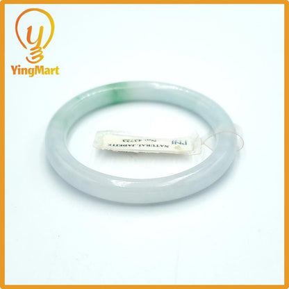 Yingmart  49mm PNJ Certified Natural Color Light Green To Grey White Natural Jadeite Jade Bangle, Real Gemstone, Gift for Her Mom Grandma