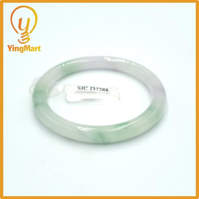 Yingmart  49mm PNJ Certified Natural Color Greyish Very Slightly Green Natural Jadeite Jade Bangle, Real Gemstone, Gift for Her Mom Grandma