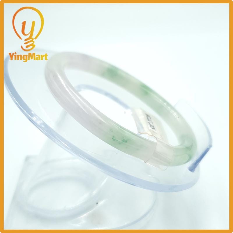 Yingmart  49mm PNJ Certified Natural Color Greyish Very Slightly Green Natural Jadeite Jade Bangle, Real Gemstone, Gift for Her Mom Grandma
