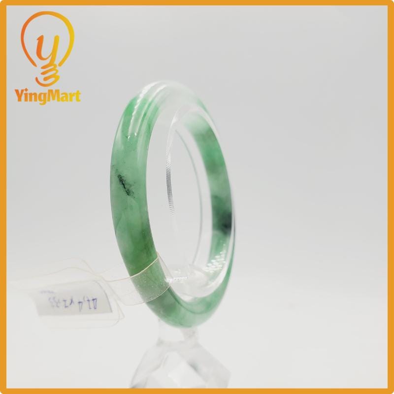 Yingmart  47mm PNJ Certified Natural Color Greyish Very Slightly Green To Very Dark Green Natural Jadeite Jade Bangle, Real Gemstone