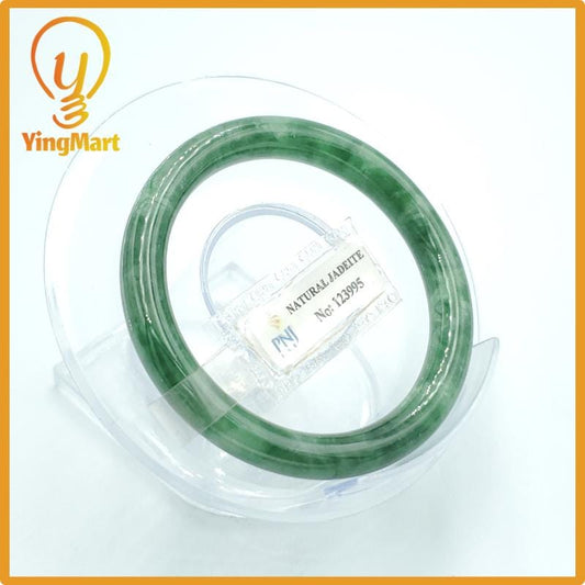 Yingmart  49mm PNJ Certified Natural Color Grey White Natural Jadeite Jade Bangle Bracelet, Real Gemstone, Gift for Her Mom Grandma Sister
