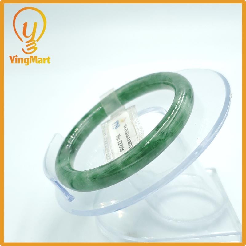 Yingmart  49mm PNJ Certified Natural Color Grey White Natural Jadeite Jade Bangle Bracelet, Real Gemstone, Gift for Her Mom Grandma Sister
