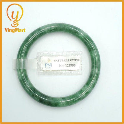 Yingmart  49mm PNJ Certified Natural Color Grey White Natural Jadeite Jade Bangle Bracelet, Real Gemstone, Gift for Her Mom Grandma Sister