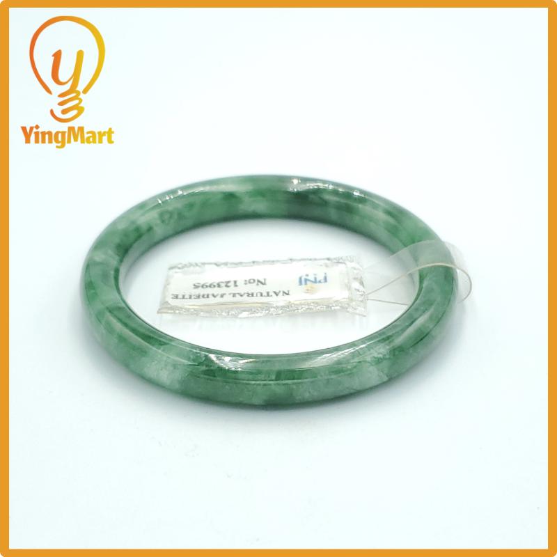 Yingmart  49mm PNJ Certified Natural Color Grey White Natural Jadeite Jade Bangle Bracelet, Real Gemstone, Gift for Her Mom Grandma Sister