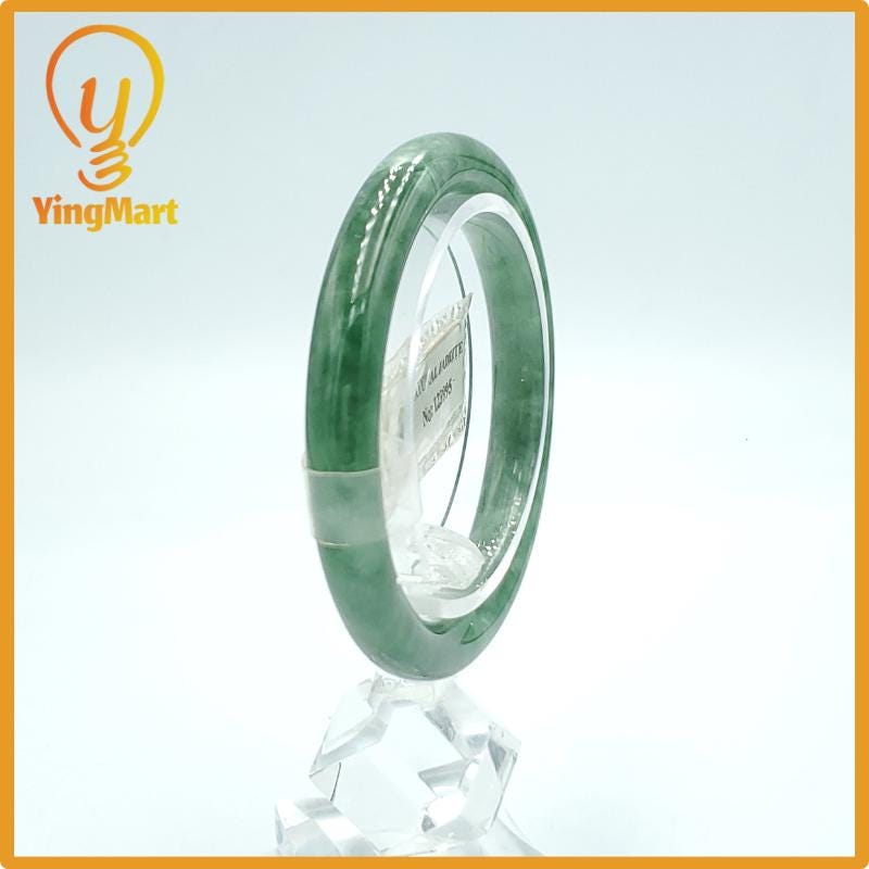 Yingmart  49mm PNJ Certified Natural Color Grey White Natural Jadeite Jade Bangle Bracelet, Real Gemstone, Gift for Her Mom Grandma Sister