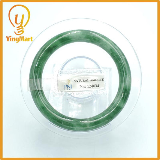 Yingmart 50mm PNJ Certified Natural Color Greyish Green Natural Jadeite Jade Bangle Bracelet, Real Gemstone, Gift for Her Mom Grandma Sister
